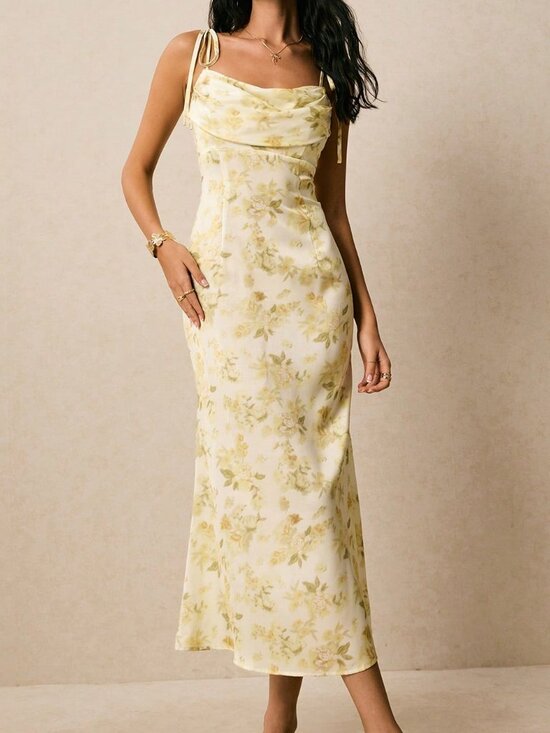 Yellow Elegant Women's Floral Cami Dress - Picture 1 of 7